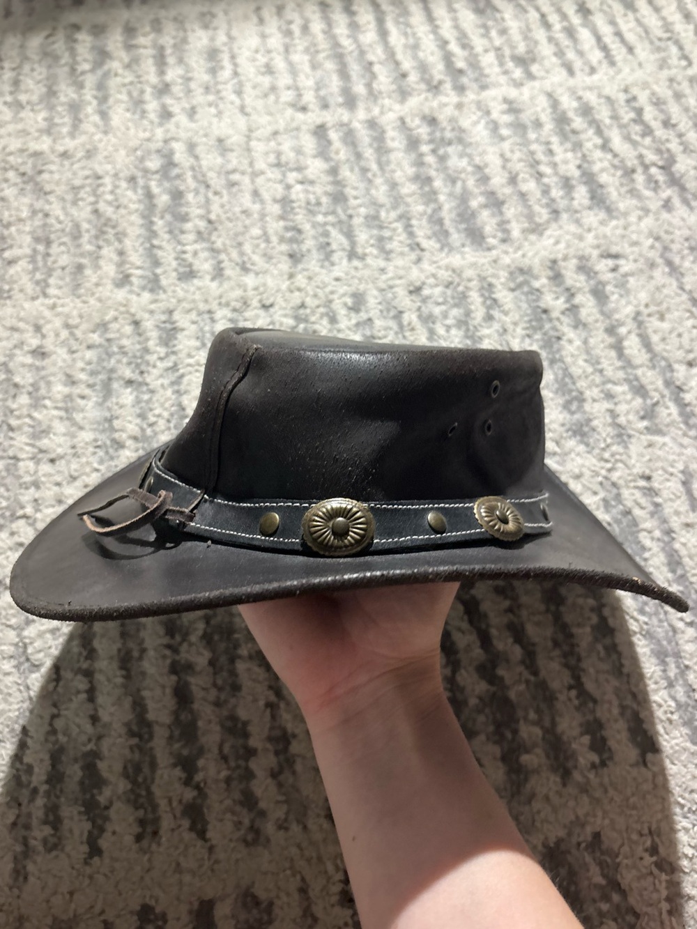 Genuine leather dark brown western cowboy hat size S
